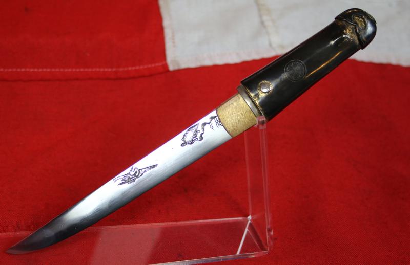 A Stunningly Beautiful, Signed,16th-17th Century Koto-Shinto Aikuchi Tanto, The Kunitsugu School, With Carved Horimono of a Crane and a Minogame Turtle,