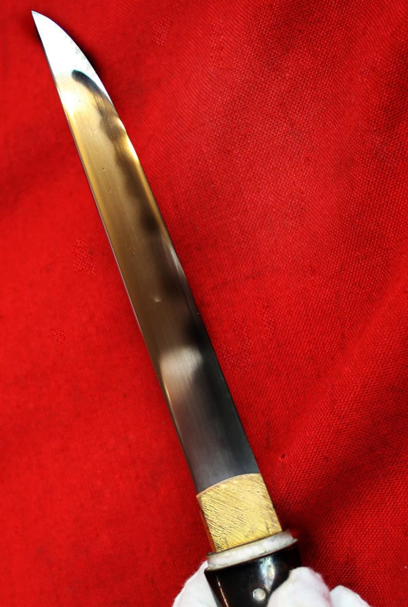 A Stunningly Beautiful, Signed,16th-17th Century Koto-Shinto Aikuchi Tanto, The Kunitsugu School, With Carved Horimono of a Crane and a Minogame Turtle,