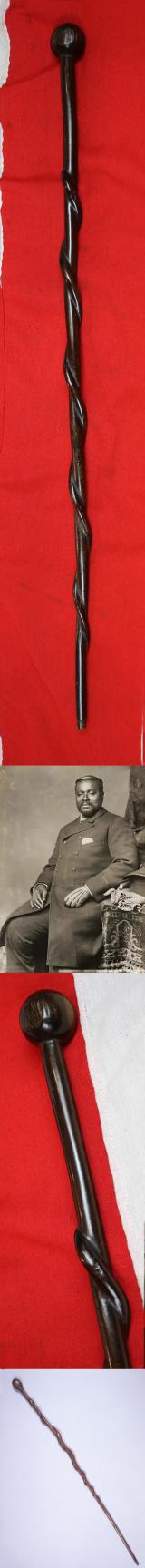 A Superb Zulu War Zulu Chiefs Knopkerrie Staff, With Entwined Serpent, Identical to King Chetwayo's Staff, Now in the British Museum Since 1963. A Typical Senior British Officer's Souvenir of the Zulu War.