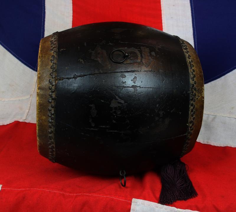 An Original, Edo Period, Antique Samurai Taiko War Drum, { Nagado-Daiko} For The Playing Of Samurai Taiko Battle Music. Wooden Barrel With Two Hides One Stamped with Square Kanji Seal. Set Upon Its 5 Legged Stand