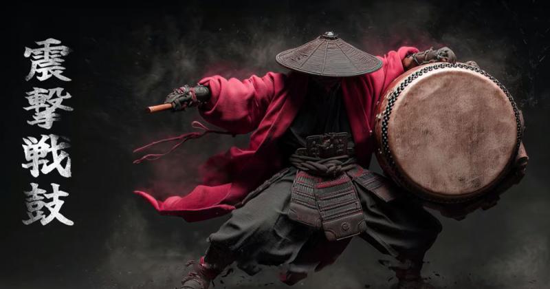 An Original, Edo Period, Antique Samurai Taiko War Drum, { Nagado-Daiko} For The Playing Of Samurai Taiko Battle Music. Wooden Barrel With Two Hides One Stamped with Square Kanji Seal. Set Upon Its 5 Legged Stand