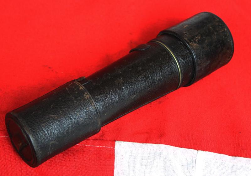 Aitchison of London, Early 19th Century Antique Three Draw Military Telescope with Leather Body Cover and Fore and Aft Covers in Leather
