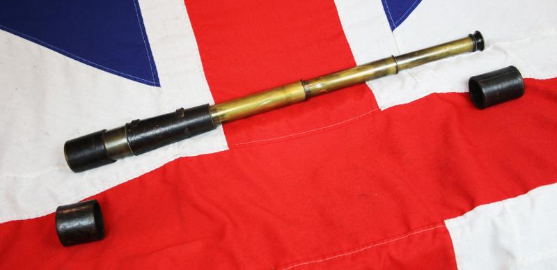 Aitchison of London, Early 19th Century Antique Three Draw Military Telescope with Leather Body Cover and Fore and Aft Covers in Leather