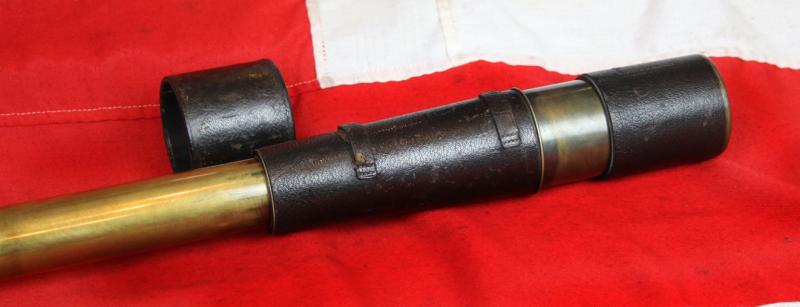 Aitchison of London, Early 19th Century Antique Three Draw Military Telescope with Leather Body Cover and Fore and Aft Covers in Leather