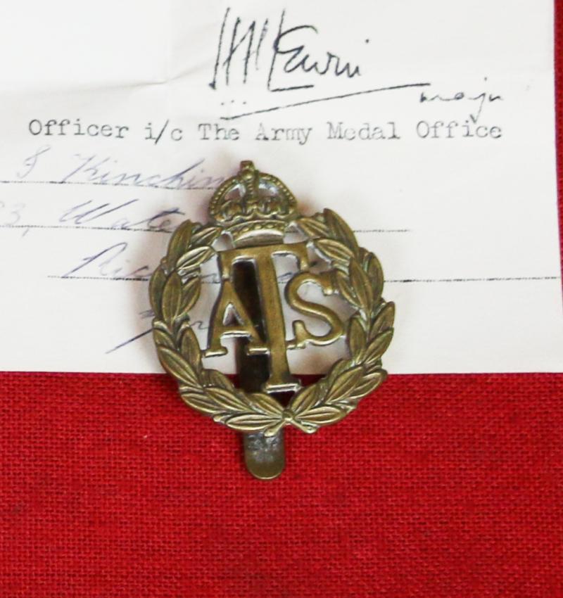 Medal Of Iris Kinchin {nee Armstrong} Former SOE Cypherette in The Far East. With Her Letter From The Medal Department, Medal Issue Box, Silver Enamel Ring and Badge.