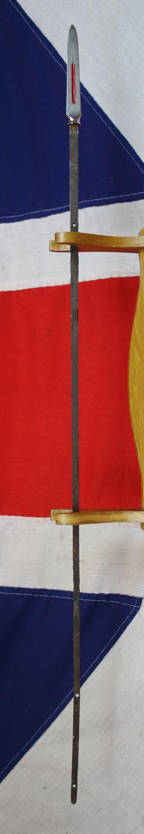 A Shinto Horseman's Yari Long Spear Blade By Kunitomo Minamoto No Masahisa Circa 1660 to 1680. in Superb Condition with fine Suguha Hamon, and Three, Horimono Cut Bo-Hi {Fullers} Decorated with Red Lacquer