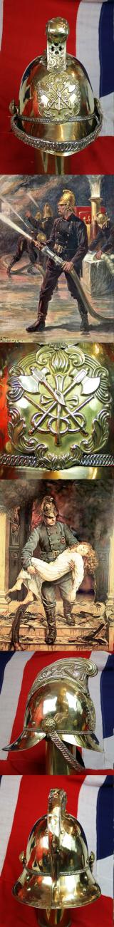 A Beautiful Original Victorian Merryweather Pattern Brass Fire Brigade Service Helmet. Complete With Original Liner and Chinscales