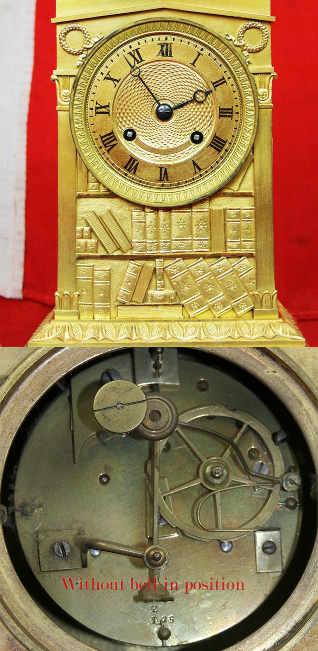 An Absolutely Stunning Napoleonic Ist Empire Mercurial Gilt Library Clock From Paris, Circa 1804, Depicting the Bust of Roman Poet Ovid (Publius Ovidius Naso) As A Youth, Atop A Library Bookcase In Napoleon's Working Cabinet, in The Tuileries Palace