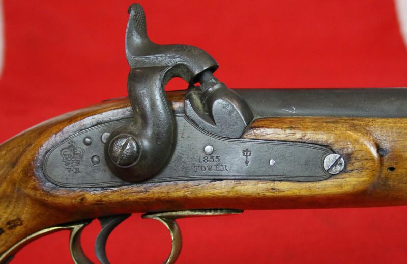 A Rare Crimean War Issue, P1839 Tower of London Royal Naval Sea Service Pistol, In Spectacular, As issued Condition, With Original Finish, Blue and Stock Varnish. Positively and Profusely Stamped & Ordnance Marked, With Numerous Inspection Marks