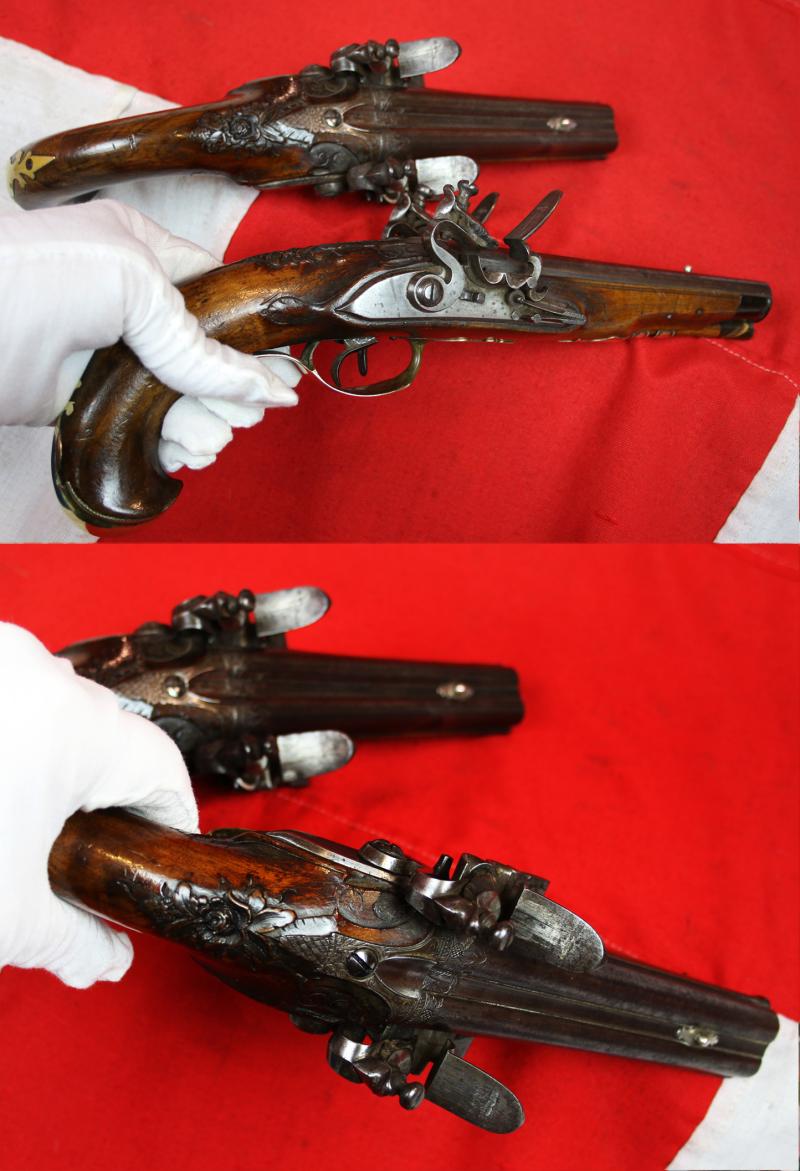 A Simply Stunning Quality 18th Century Pair of Double Barrelled Side By Side Flintlock Pistols, Most Often The Preserve of Generals During The American Revolutionary War in the 1770’s, and Generals Into the Napoleonic Period