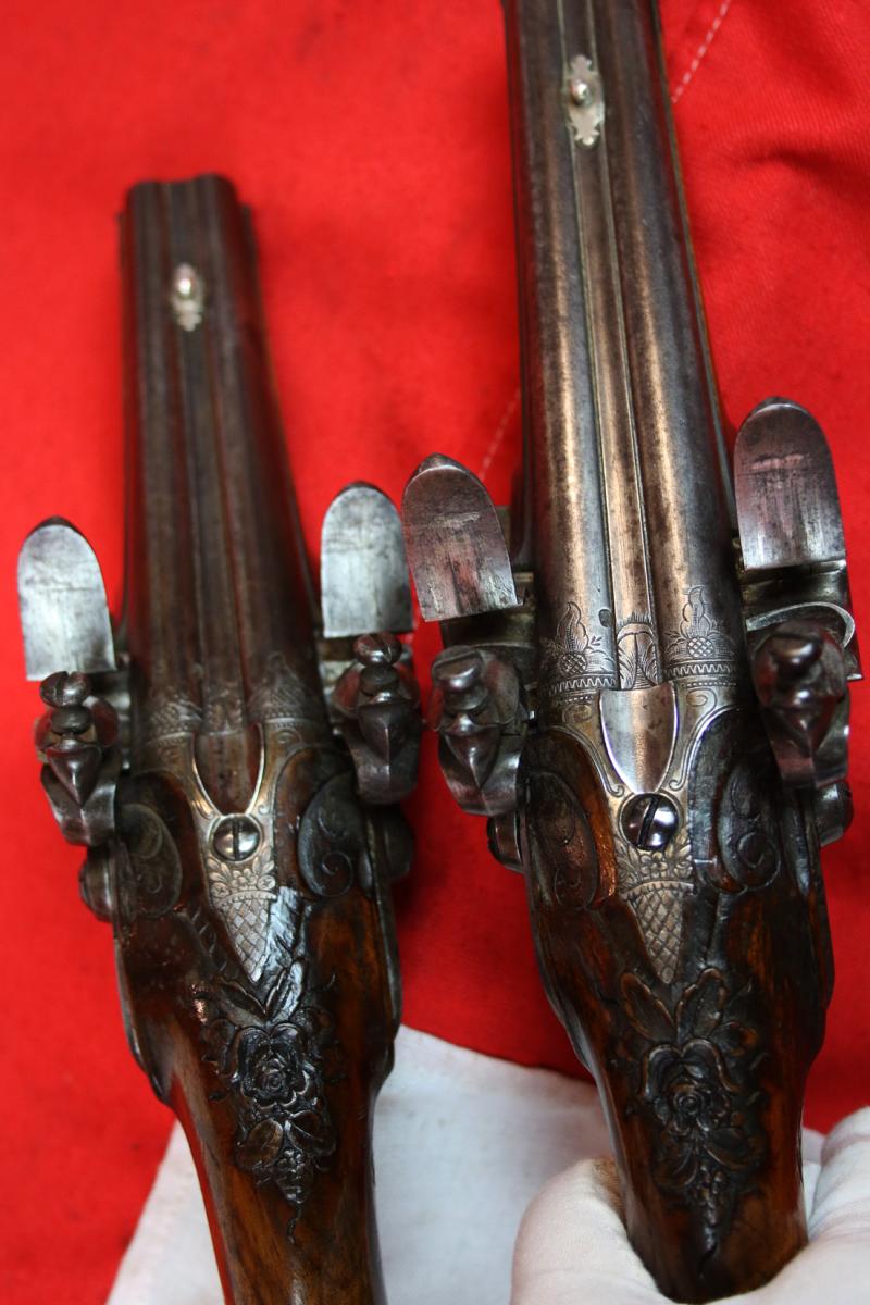 A Simply Stunning Quality 18th Century Pair of Double Barrelled Side By Side Flintlock Pistols, Most Often The Preserve of Generals During The American Revolutionary War in the 1770’s, and Generals Into the Napoleonic Period