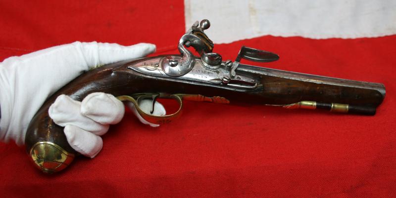 A Very Fine Pair of 1770's Gentleman' or Officers Holster Pistols. Fine Juglans Regia Walnut Stocks, All Brass Cast Furniture Mounts Beautifully Engraved. Bright Steel Barrels & Flintlocks Signed Waters & Ward
