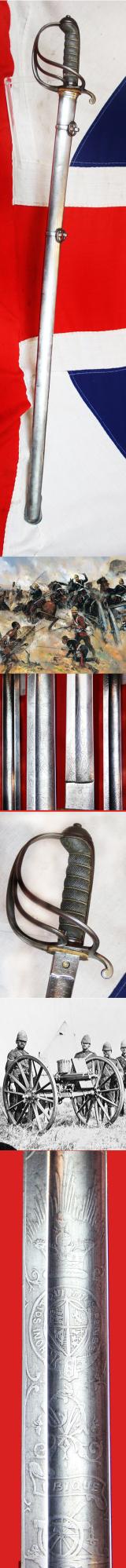 An Excellent, Victorian, Zulu War Service Royal Artillery Officers Combat Weight Sword Commissioned From Jones & Company, 6 Regent Street London of 1875 For A RA Officer That Served in The Zulu War Commanding A Gatling Gun Unit In 1879