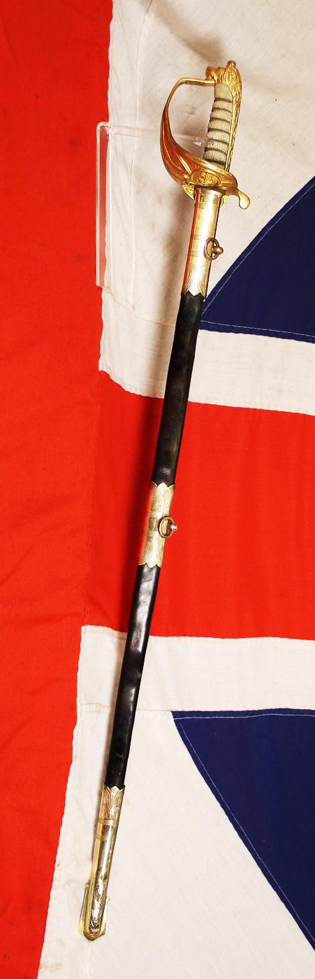 A Very Attractive, Original, British, Regulation Royal Naval Officers Sword, Post 1953 Pattern, Used in The Falklands War The South Atlantic Campaign. Made By Gieves Of Saville Row, London