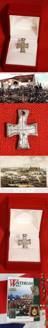 A Superb Battle of Waterloo Artifact Recovered From The Battle Site, A Soldier's Small Silver Metal Crucifix, Lost On The Field of Battle At Waterloo & Recovered at La Haye Sainte.
