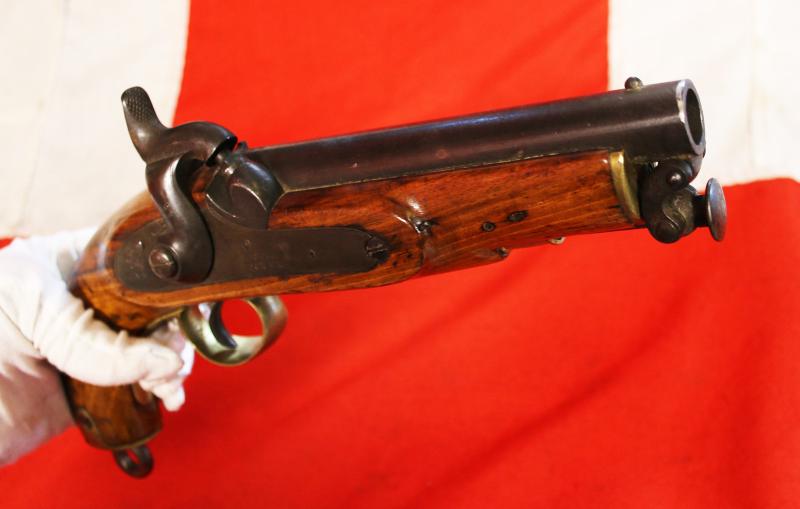 A Rare Crimean War Issue, P1839 Tower of London Royal Naval Sea Service Pistol, In Spectacular, As issued Condition, With Original Finish, Blue and Stock Varnish. Positively and Profusely Stamped & Ordnance Marked, With Numerous Inspection Marks