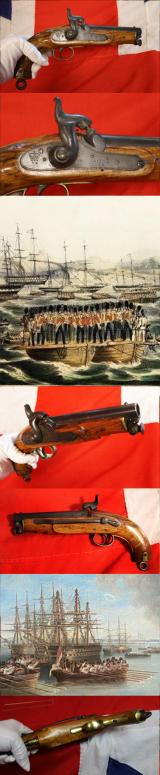 A Rare Crimean War Issue, P1839 Tower of London Royal Naval Sea Service Pistol, In Spectacular, As issued Condition, With Original Finish, Blue and Stock Varnish. Positively and Profusely Stamped & Ordnance Marked, With Numerous Inspection Marks