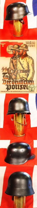 A WW2 German, Third Reich Period, Police Ordnungspolizei Helmet Complete with Original Liner and Chinstrap
