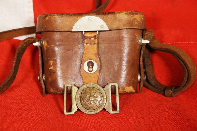 Original Japanese WWII Type 93 Non-Commissioned Officer 4x10 Binoculars, with JES ねぢ Mark, Nippon Kōgyō Kikaku, in Original Leather Case & Strap, And His NCO's Service Uniform Twin Piece Interlocking Belt Buckle