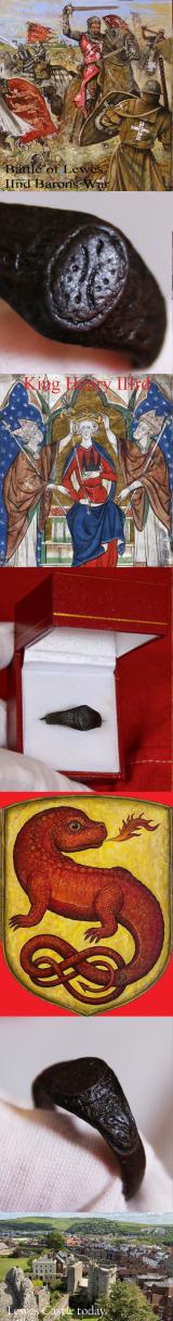 13th Century, Signet Ring, With Motif & Heraldic Dragon Henry IIIrd & Simon de Montfort Period, Made And Used By a Noble, IInd Baron's War Era, at the Battle of Lewes in 1264. Recovered From a Dig at Offham Hill Near Lewes in the 1820's