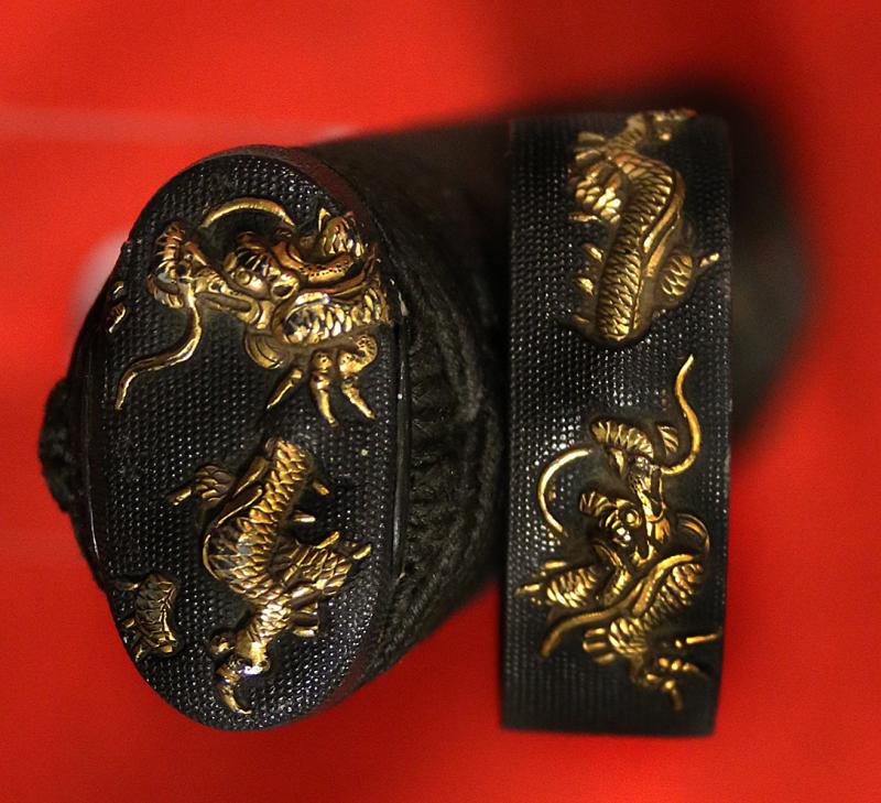 A Beautiful Koto Wakazashi, In Superb Fully Original Edo Koshirae Including Goto Fittings in Gold & Shakudō (赤銅) Dragon Fuchigashira & Beautiful Tsuba Signed Omura Kanenori.