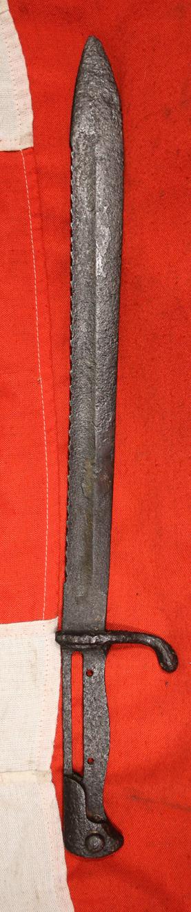 A S98/05 S or m.S.'Sawback'. The Infamous German WW1 'Sawback' Mauser Butcher Bayonet. A Recovered Relic From The Somme. Only 6% Of The Mauser Bayonets Were Fitted With Sawback, and 99.9% Of Those Later Officially Removed in 1917